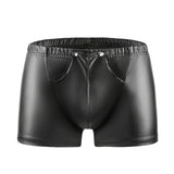 Zingj Men's High Bright Matte Square Leather Pants Sexy Open Gear Soft Short Shorts Size