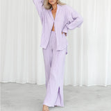 Women's 2025 Spring New Fashion Set Rolled Shirts Long Sleeves Open Pajamas Two-Sleeve