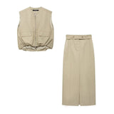 New Folded Loose Vest 0518251 Straight Skirt