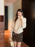 Xixi 2025 Winter New Korean Style Temperament High-Necked Jabs Long-Sleeved Knit Sweater Tops Women