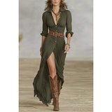 Women's Spring And Autumn Sexy Solid Color Irregular Folding Waist Collar Dress With