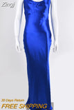 Elegant Satin Backless Long Dress For Women Gown Summer Spaghetti Strap Sleeveless Night Club Party Long Dress