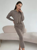 Knitted Suit For Women's Knitted Yarn For The Autumn/Winter 2025 Soft Open-Fork Sweater Plus T-Shirt With Half-Body