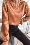 Lady Leopard Printing Chiffon Shirt Spring Autumn 2023 V-Neck Long Lantern Sleeve Loose Blouse Women's Clothing