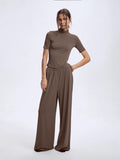 2025 New Modeler Set Women's Soft Comfortable Round-Neck Short-Sleeved Blouse +