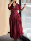 New Fashion Name Yuanfeng High-End Sense V-Neck Waist Drill Waistless Long Dress Women's Autumn And