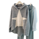 Design Sense Of The Star Short-Sleeved Hooded Knitted Sweater Women's Autumn And Winter Slim