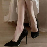 Women's Fine Heel 2025 New Autumn And Winter Weaving French Pointed Single Shoes Small Scented Women's