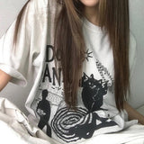 Cat Print Oversized Short Sleeve Tee-Outfit