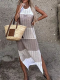 Fashion Trend Women's New Round Neckless Sleeveless Under The Pended Fork Knitting
