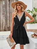 New Women's Wear 2025 Fashion Fresh Air Pure Color V-Neck Sleeveless Lace Waist