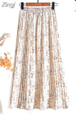 Women 2023 High Waist Floral Print Mid Calf Long Pleated Skirt Girls Summer Vintage Elegant Chiffon Midi