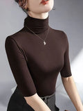 Zingj Slim Half-High Neck Five Part Sleeve T-Shirt Women's Design Sense Niche New Slim Bottom Shirt Middle Sleeve