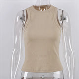Zingj New Slim Rib Sleeveless T-Shirt Jacket Female Short Sexy Slim