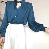 Women Long Sleeve Elegant Leisure All-match Retro Trendy Office Ladies Spring Solid Chemise Femme Clothes Simple