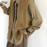 Woman Solid Button Pockets All-match Streetwear Japanese Style Harajuku Loose Design Simple Fashion Casual New Spring