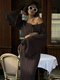 Wears A Solid Color Knitted Hollow Suit Female Senior Sense Sister Horn Sleeve