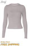 Women's Basic Long Sleeve Crop Top Solid Color Crew Neck Cozy Stretchy Slim Fitted Cropped T Shirts Pullover