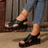 New Summer Women's Thick-Sed Fish Mouth Sandals Large-Size Magic Thick-Soled