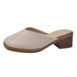 Version Of Baotou Slippers Women Wear 2025 Autumn New Leather Fashion Half-Slippers Lazy Coarse Muller