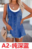 Women's 2025 Summer New Fashion Imitation Denim Vest Casual Print Sleeveless