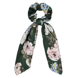 Bow Long Ribbon Hair Scrunchie Chiffon Floral Print Sweet Elastic Hair Band Ponytail Hair Scarf Hair Tie Hair