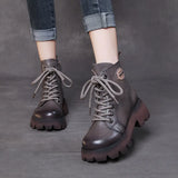 Handmade Martin Boots Women Winter New Tape Heightening Single Boots Coarse And Stylish Handsome Leather