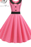 Women Pink Polka Dot Elegant Party Dress Retro Vintage 50s 60s Pin Up Rockabilly Dress Casual Robe