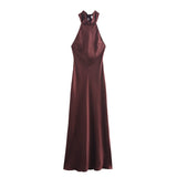 New Hanging Neck Silk Silk Texture Feel Bare Back Dress