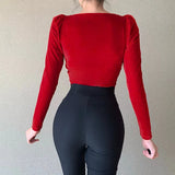 Velvet Women's T-Shirts Long Sleeve V-neck Sexy Slim Bodycon Autumn Winter Warm Fashion Top Casual Soft T-Shirts