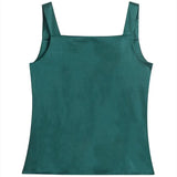 Women's Camis Satin Solid Blouse for Women Sleeveless Shirt Blue Square Collar Neck Blouse Top Female Woman Basic