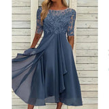 New Dress Chiffon Splicing Lace Hollow Dress Bridesmaid Evening Dress Women's