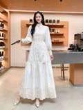 Retro Elegant Dress Women's New French Heavy Industry Embroidered Collar Lantern Sleeves Large Swing