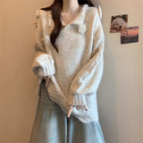 Gentle Wind Flower Design Set Sweater Women's Autumn And Winter New Lazy Wind Loose Knitted Shirt