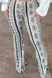 Women Boho High Waist Flare Pants Slimming Casual Straight Retro Floral Print Comfy Yoga Palazzo Trousers