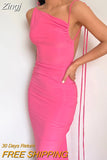Women Cutout Backless Long Dress Sexy Sleeveless One Shoulder Cocktail Dresses Bodycon Spaghetti Strap Long Party