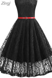 Women Summer Dress 50S 60S Elegant Vintage Lace Dress Robe Sleeveless Party Casual White Midi