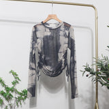 Collar Tie-Dye-Print Slim Long-Sleeved T-Shirt T-Shirt T-Shirt With Sunscreen