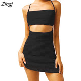 Women’s Casual Knitted Suspender Dress Fashion Solid Color Hollow Tie-up Backless Summer Holiday Beach