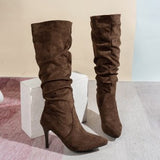 High-Chameled Knight Boots 2025 Autumn And Winter New Velvet Fine And Pointed Pure Color Fashion Boots