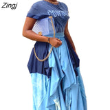 Women Long Maxi Skirts High Waist Patchwork Loose Asymmetrical Plaid Print Loose Big Swing Floor Length Long
