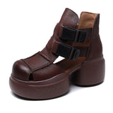 Thick-Soled Sandals Women's Head Cow Skin Retro Art Big Head Slope And Cool Slippers Tide Hollow Loose Cake