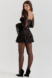 Long Sleeve Lace Square Neck Mini Dress-Outfit