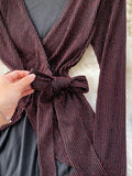 Bright Silk Two Piece Set Women Elegant Blue/Red V-Neck Long Sleeve Blouse+High Waist Wide Leg Pants Suit Spring