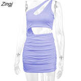 One-shoulder Sexy Cut Out Skinny Dresses Women Double Layer Shirred Backless Club Party Dress Ladies Fashion