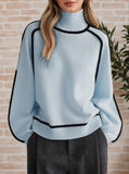 Autumn And Winter Half-High Three-Dimensional Stripe Thin Leisure Loose Knitted Knitted Jersey Languid