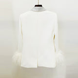 New Luxury Ostrich Feathers Hot Green Fruit Collar Blazer Trousers Suit Suit
