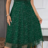 Elegant Fat Woman Large-Size Dress V-Neck Temperament Body-In-Body Wave Point High-End Dress