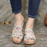 Summer New Women's Shoes Hollow Flowers Embroidered Sandals Slopes And Large-Size Women's