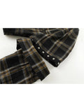New Women Fashion Vintage Plaid Shirt Hollow Out Long Sleeve Zippers Streetwear Tide Crop Top Gothic Female Blouses